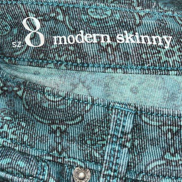 Ann taylor Loft Modern Skinny Green Print Corduroy Pants Size 8 - Picture 6 of 7